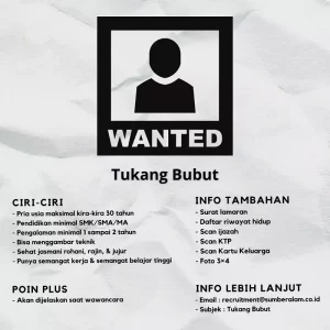Wanted Tukang Bubut